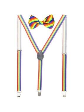 Men AB Elastic Band Rainbow Suspender With Maching Polyester Bowtie